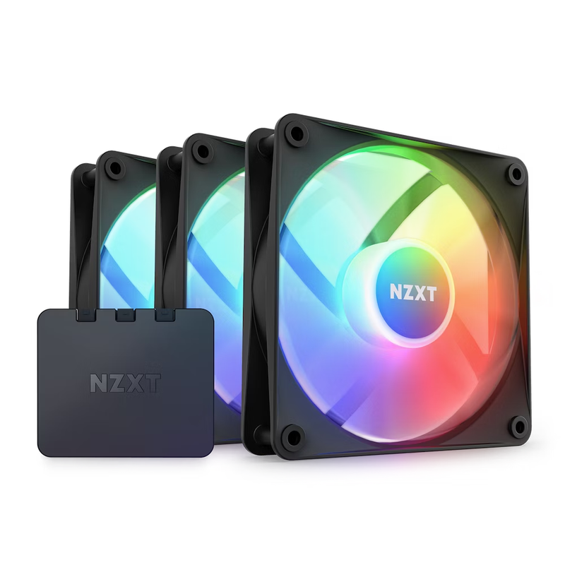 NZXT F120 RGB Core Triple Pack 3 x 120mm Hub-Mounted RGB Fans & Controller - Black | RF-C12TF-B1