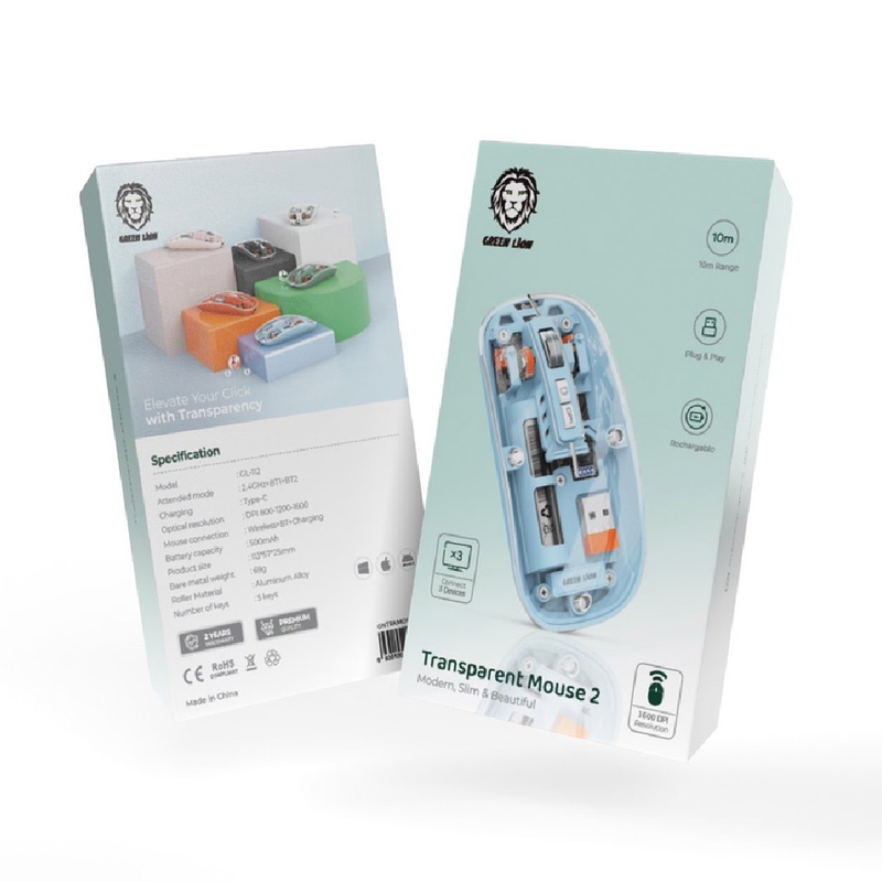 Green Lion Transparent Mouse 2 1600DPI - Blue | GNTRAMOUS2BL