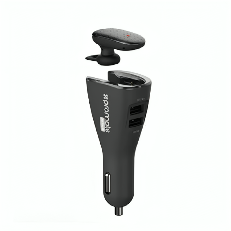 Promate Bluetooth v4.1 Headset for Music & Calls With Smart Wireless Car Charging Dock and 3.4 Dual Fast Charging | ARIA-2. BLACK