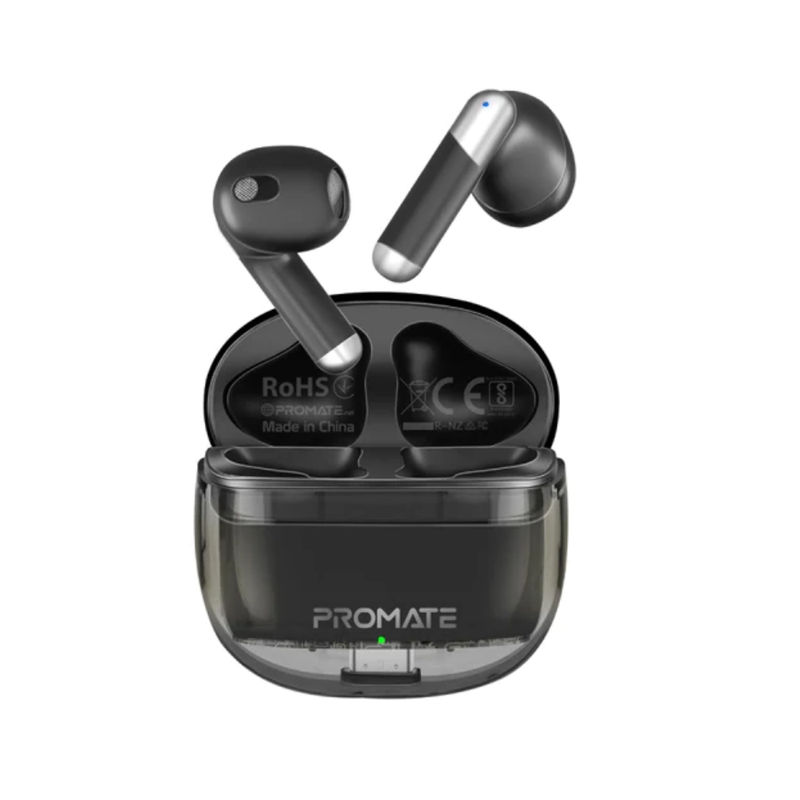 Promate High Definition Transparent TWS Earbuds - Black | TRANSPODS.BLACK