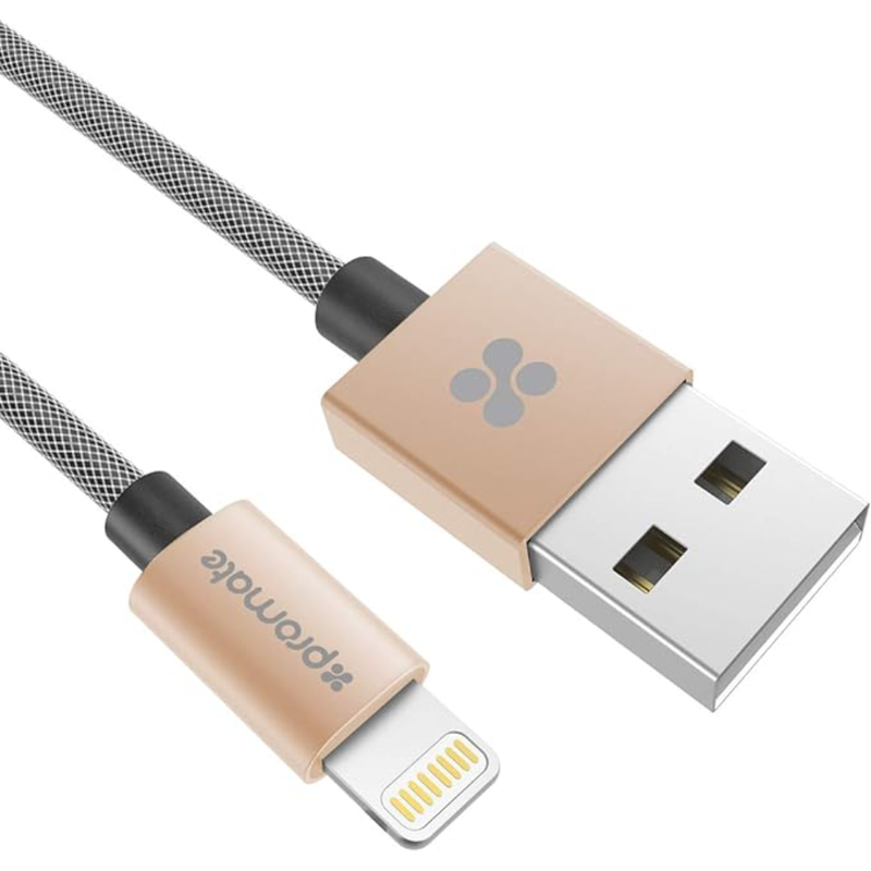Promate Sync & Charge Cable 2M With Lightning Connector | LINKMATE-LTF2. GOLD