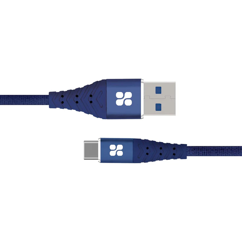 Promate USB‐A to USB‐C Fabric Braided Data Sync & Charge Cable with 3A Charging Support,Blue| NERVELINK-C.BLUE