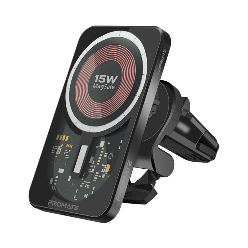 Promate 15W MagSafe Transparent Car Wireless Charger | LucidMount-15