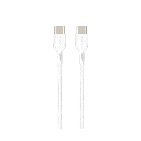 Promate 60W USB‐C to USB‐C cable with Power Delivery Support, 1Meter,White| POWERBEAM-CC.White