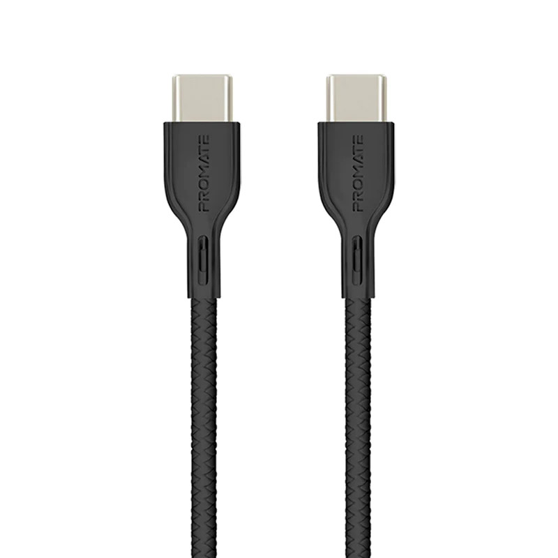 Promate 60W USB‐C to USB‐C cable with Power Delivery Support, 2Meter,Black | POWERBEAM-CC2. BLACK