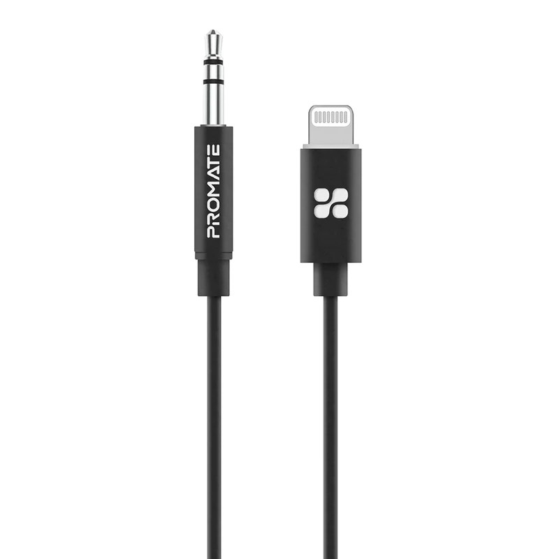 Promate MFi-certified 3.5mm Stereo Audio Cable with Lightning Connector 1M ,Black | AUDIOLINK-LT1. BLACK