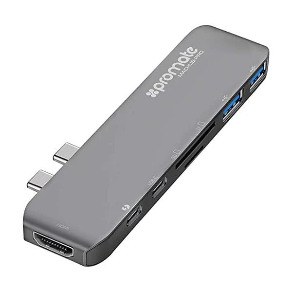 Promate, MacHub Pro 7 in 1 Hub Adapter - Grey | MACHUB-PRO.GREY