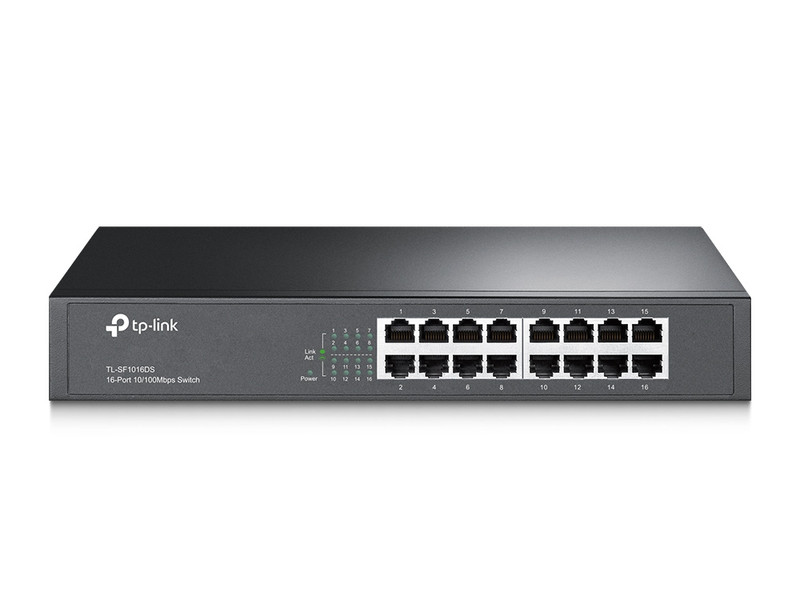 TP-Link TL-SF1016DS — 16-Port 10/100Mbps Desktop/Rackmount Switch | 13" Steel Case, Fanless