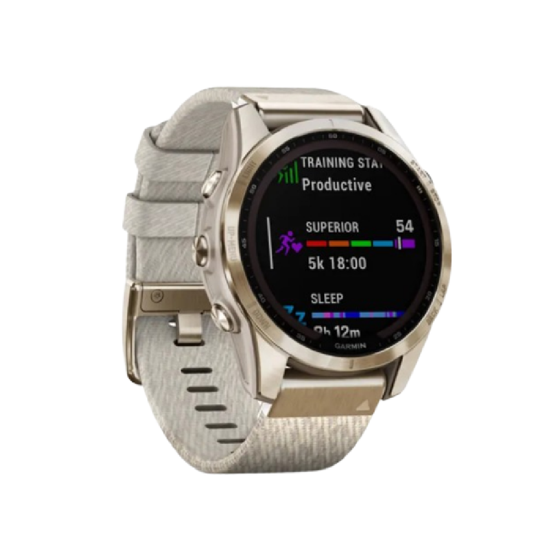 Garmin fēnix 7S Sapphire Solar - Cream Gold Titanium with Cream Heathered Nylon Band - 42mm - Sapphire Solar | 010-02539-39