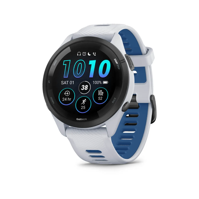 Garmin Forerunner 265 - Black Bezel with Whitestone Case and Whitestone/Tidal Blue Silicone Band | 010-02810-11