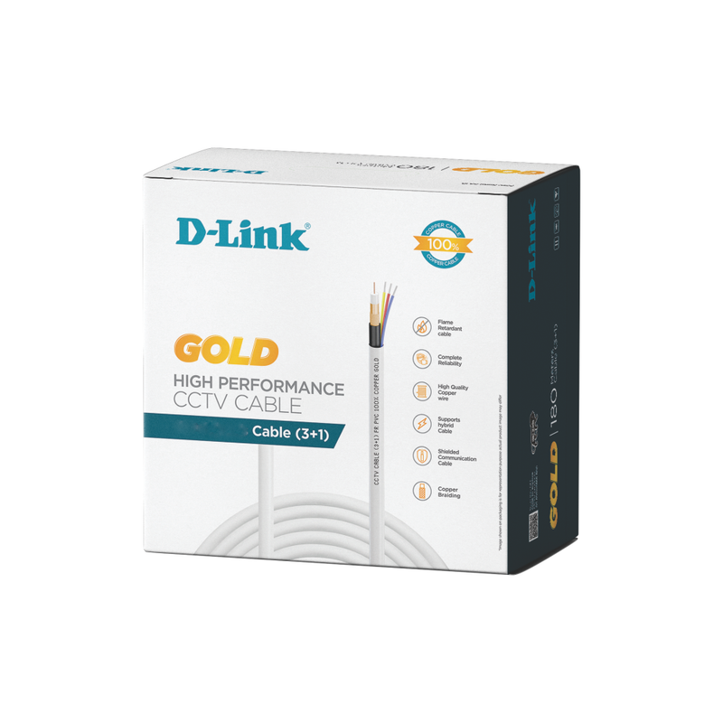 D-link CCTV Coaxial Cable (1 Coax+3 Power) with Bare Copper core and Copper Braiding - 100meter roll | DCC-CCU-100