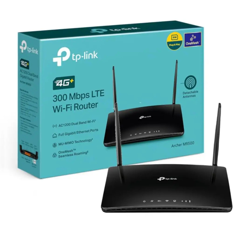 TPLink AC1200 Mbps 4G+ Cat6 Wireless Dual Band Gigabit Router, 4G Network Nano SIM Slot Unlocked, With MU-MIMO Technology, No Configuration Required, Guest & Parental Control | Archer MR500