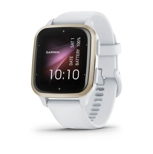 Garmin Venu Sq2 Smartwatch, Cream Gold Aluminium Bezel with White Case and Silicone Band | 010-02700-11