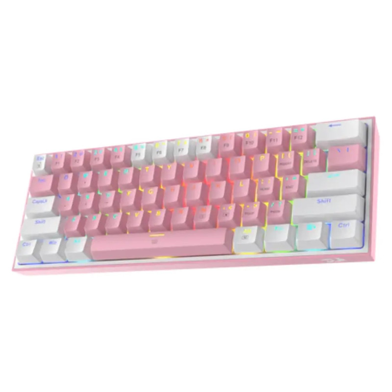 Redragon K617 wired 61 keys mechanical keyboard, RGB backlit, white/pink, Red switch | K617-RGB-WP
