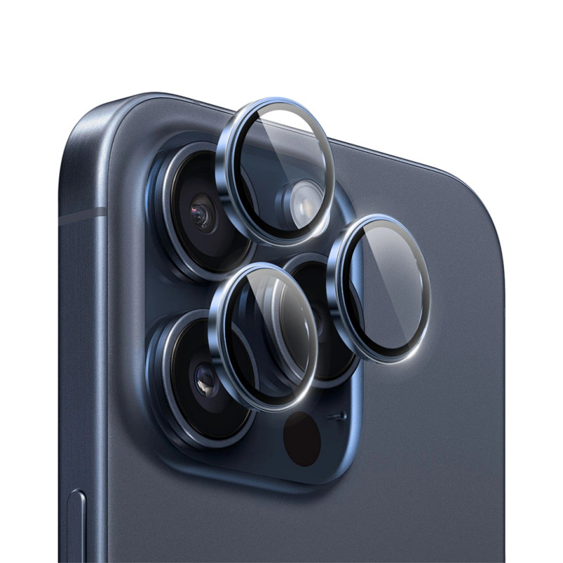 WIWU LG-005 Set For iPhone 15 Pro Max 6.7 3D Tempered Glass+Aluminum Alloy Frame Phone Lens Film Protector - Blue Titanium | LG-005-BT