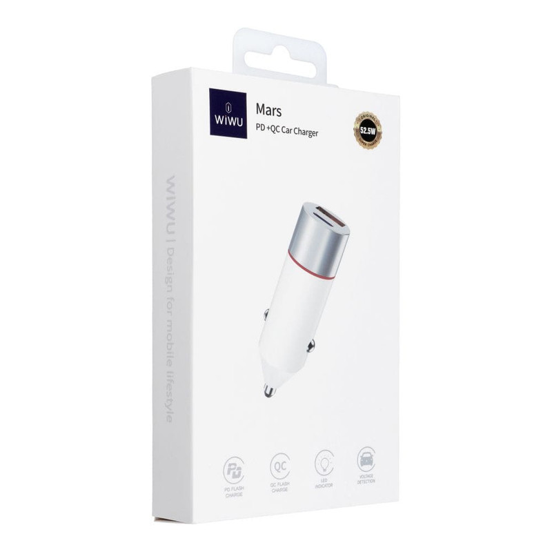 WIWU 52.5W USB+USB C Car charger Wi-QC022 - White | WI-QC022-WT