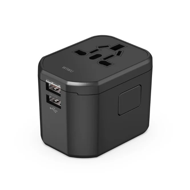 WIWU Universal Adapter + 2 USB ports Wi-UA001 Black | WI-UA001-BLK