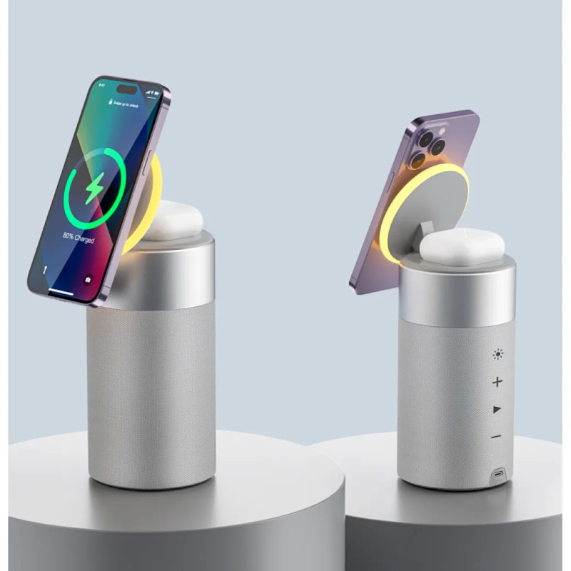 WIWU Leju WI-W022 — 3-in-1 Wireless Charger Bluetooth Speaker with Built-in Battery — White | WI-W022-WT