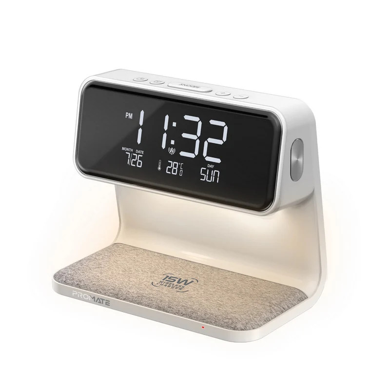 Promate Multi-Function LED Alarm Clock with 15W Wireless Charger | LUMIX-15W.WHITE