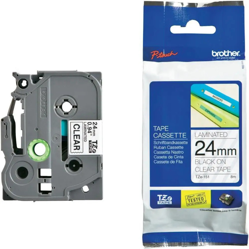 Brother Labelling Tape Cassette – Black on Clear , 24mm wide | TZE-151