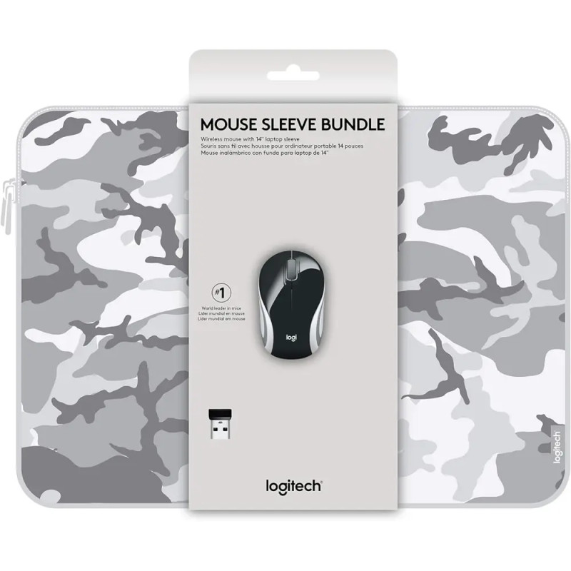 Logitech Wireless Mini Mouse M187 & 14" Sleeve Bundle - Black/Gray Camo | 910-005735
