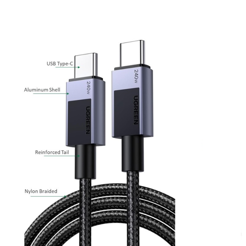 UGREEN USB-C to USB-C 240W Braided Cable & Aluminum Body - 1M | 45067