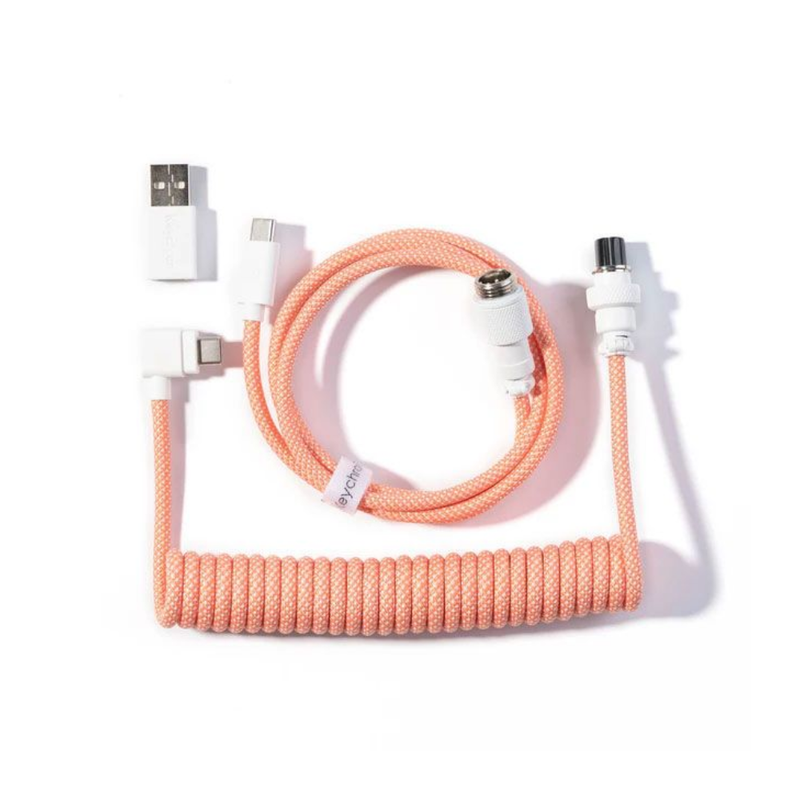 Keychron Coiled Aviator Angled Cable - Type C/A-C - Pink Orange | CAB-24