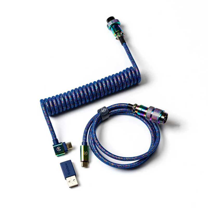 Keychron Coiled Aviator Angled Cable - Type C/A-C - Rainbow Palted Blue | CAB-8