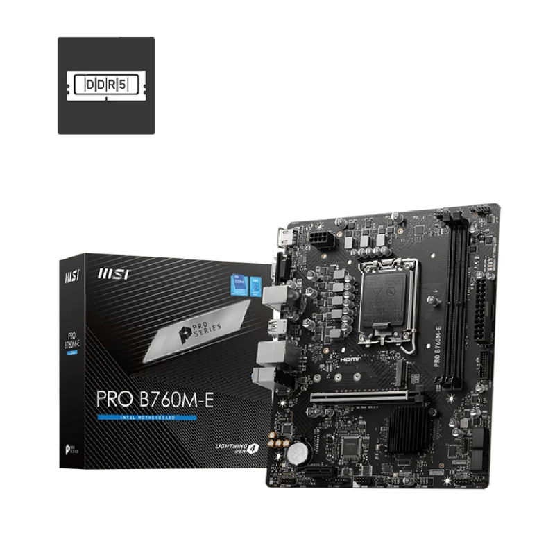 MSI PRO B760M-E DDR5 Motherboard – Intel B760, PCIe 4.0, M.2, DDR4 64GB Support | 911-7D48-073