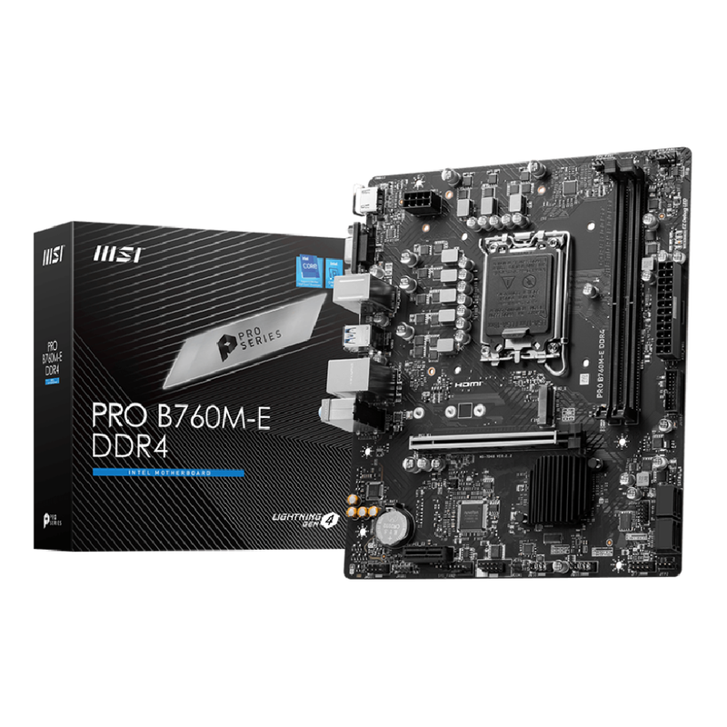 MSI PRO B760M-E DDR4 Motherboard – Intel B760, PCIe 4.0, M.2, DDR4 64GB Support | 911-7D48-073