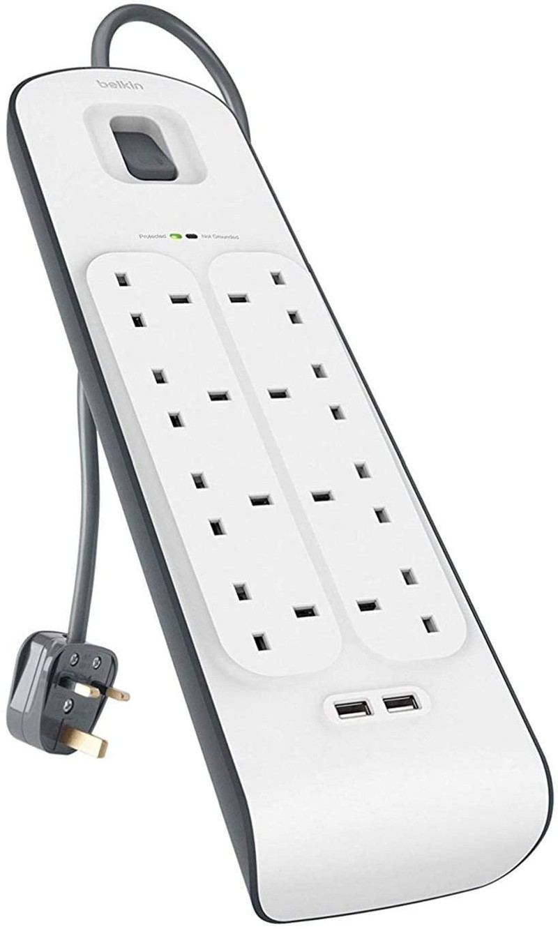 Belkin 8-Outlet Surge Protection Strip with 2 USB Ports – 2M Cord | BSV804af2M