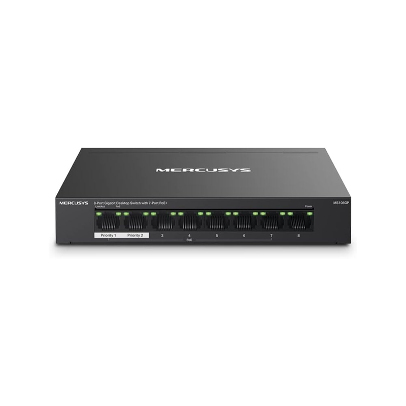Mercusys 8-Port Gigabit Desktop Switch with 7-Port PoE+ | MS108GP