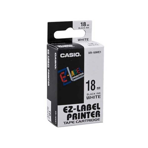Casio XR-18WER1-W-DJ1 Label Tape Cassette - Black on White, 18 mm | XR-18WER1-W-DJ1
