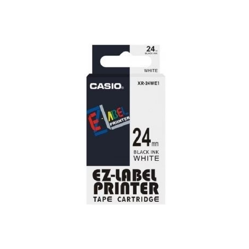 Casio XR-24WE1 — 24mm Black on White Label Tape Cassette — 8m | For Casio KL Series Label Printers