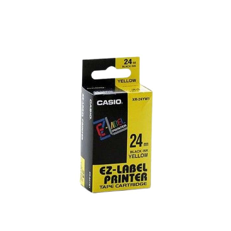 Casio XR-24YW1 — 24mm Black on Yellow Label Tape Cassette — 8m | For Casio KL Series Label Printers