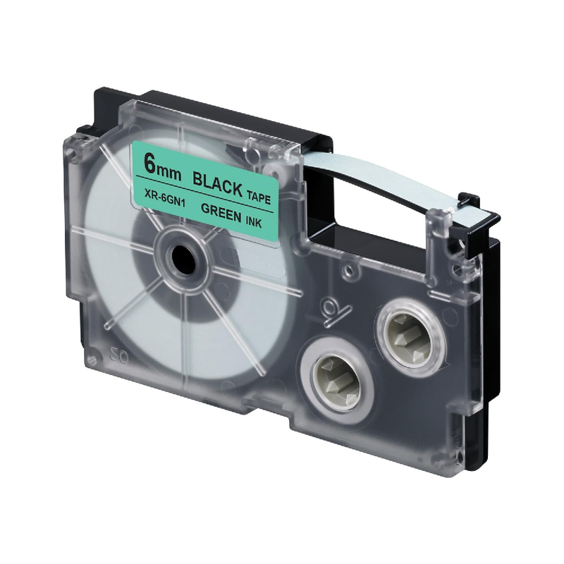 Casio 6mm Label Tape Cassette - Black/Green | XR-6GN1-W-DJ1