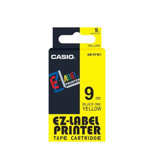 Casio XR-9YW1 — 9mm Black on Yellow Label Tape Cassette — 8m | For Casio KL Series Label Printers