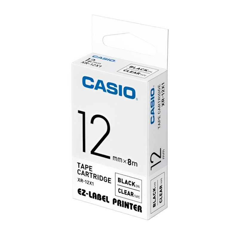 Casio Tape Cartridge Black on Transparent │ XR-12X1-W-DJ1 (X/BK) (CN)