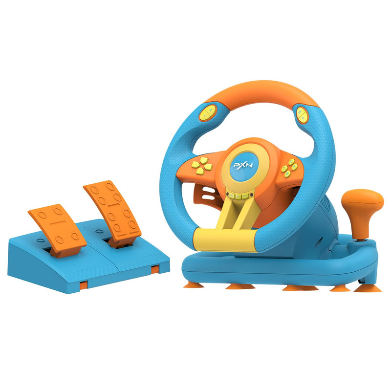 PXN V3 Pro Racing Steering Wheel with Pedals - Cyan/Yellow │ BPNX-RW-V3PRO-YC