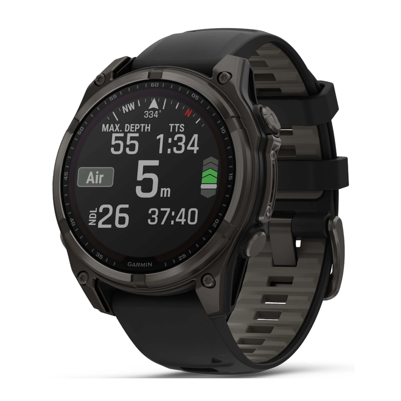 Garmin fenix 8 – 47mm Smartwatch - Sapphire, Carbon grey DLC titanium with Black/Pebble Grey Silicone Band | 010-02906-11