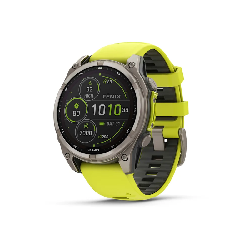 Garmin fenix 8 – 51mm Smartwatch - Sapphire, Titanium with Amp Yellow/Graphite Silicone Band | 010-02907-21