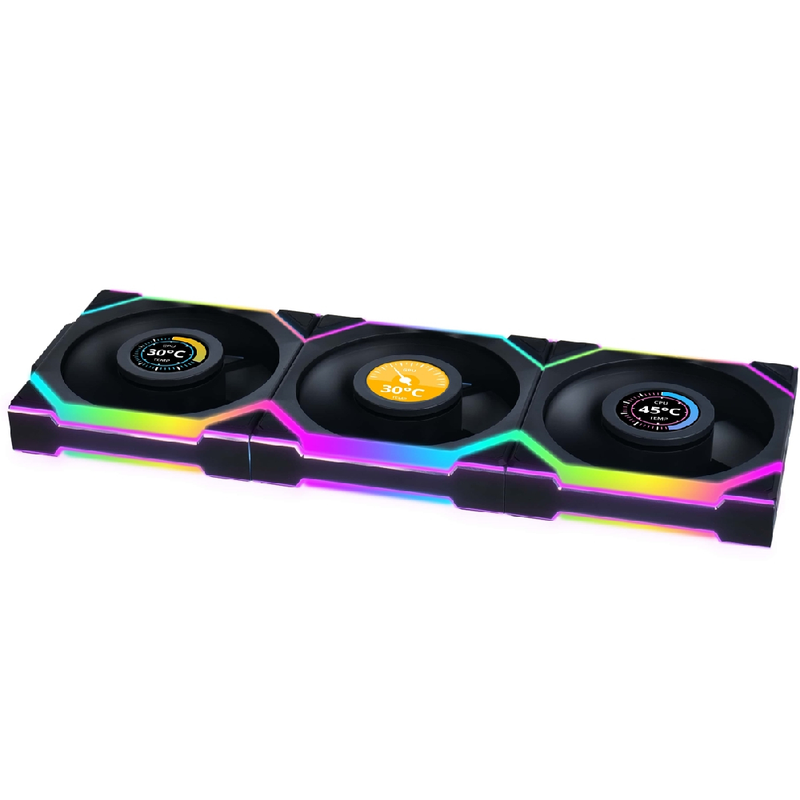 Lian Li UNI FAN SL Wireless LCD (Reverse Blade) 120 Black Triple Pack With Controller | G99.12RSLLCD1W3B.00