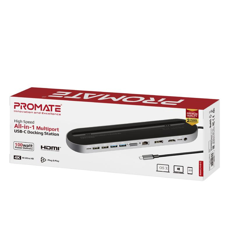 PROMATE High Speed All-in-1 Multiport USB-C Docking Station | BaseLink2-C