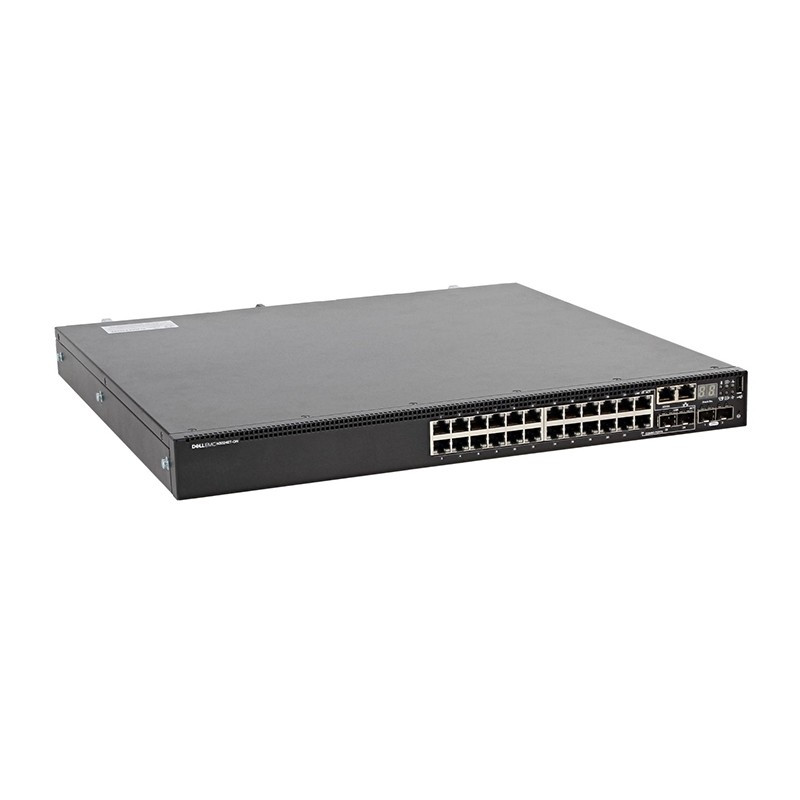 Dell EMC N3024ET-ON Switch, 24x 1GbT, 2x SFP+ 10GbE, 2x GbE SFP combo ports, L3, Stacking, IO to PSU air,1x AC PSU Switch
