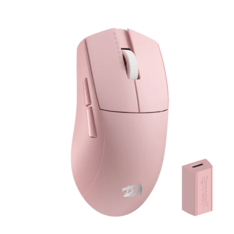 Redragon M916 PRO 3-Mode Wireless Gaming Mouse, 55G Ultra-Light 26K DPI Mouse w/Ergonomic Natural Grip Build, Full Programmable Buttons, Software Supports DIY Keybinds & DPI (1K Hz, Pink)