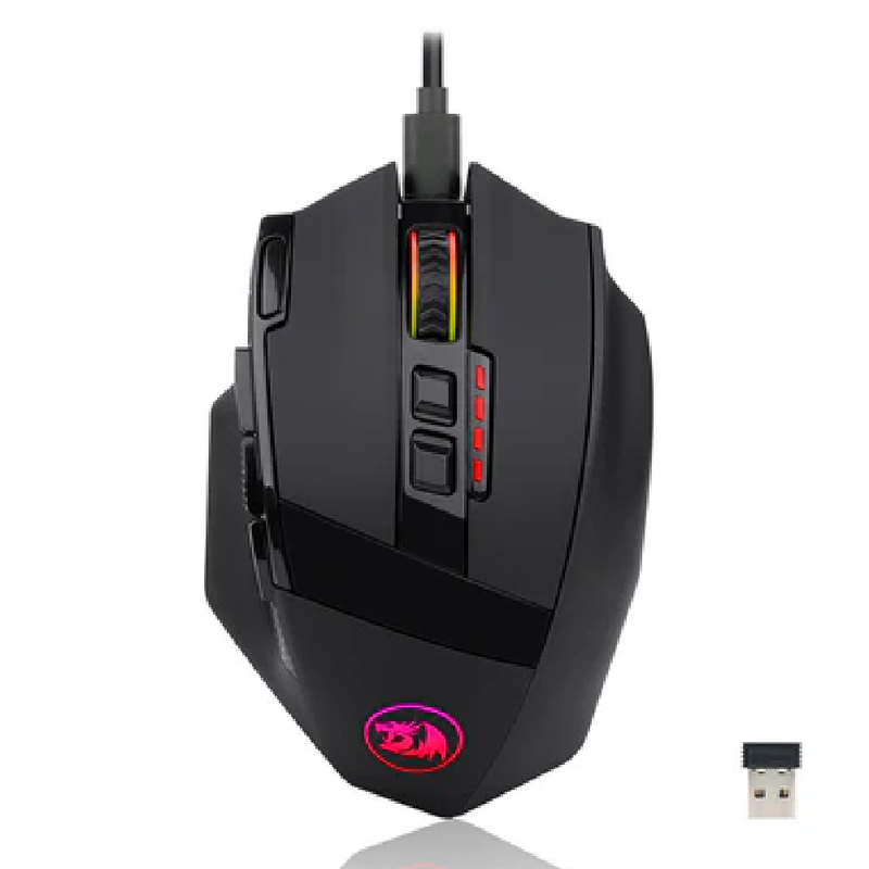 Redragon M801 Wireless Gaming Mouse, RGB Gaming Mouse with MMO 9 Programmable Macro Editing Buttons, UP 16000 Adjustable DPI, Rapid Fire Button for Game, Windows,PC - Wireless, Black