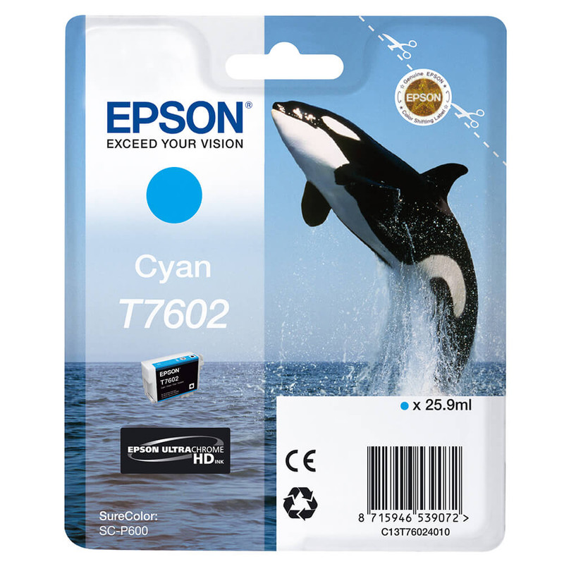 Epson Ultrachrome® HD, Killer Whale, Singlepack, 26 ml Cyan | T76024010