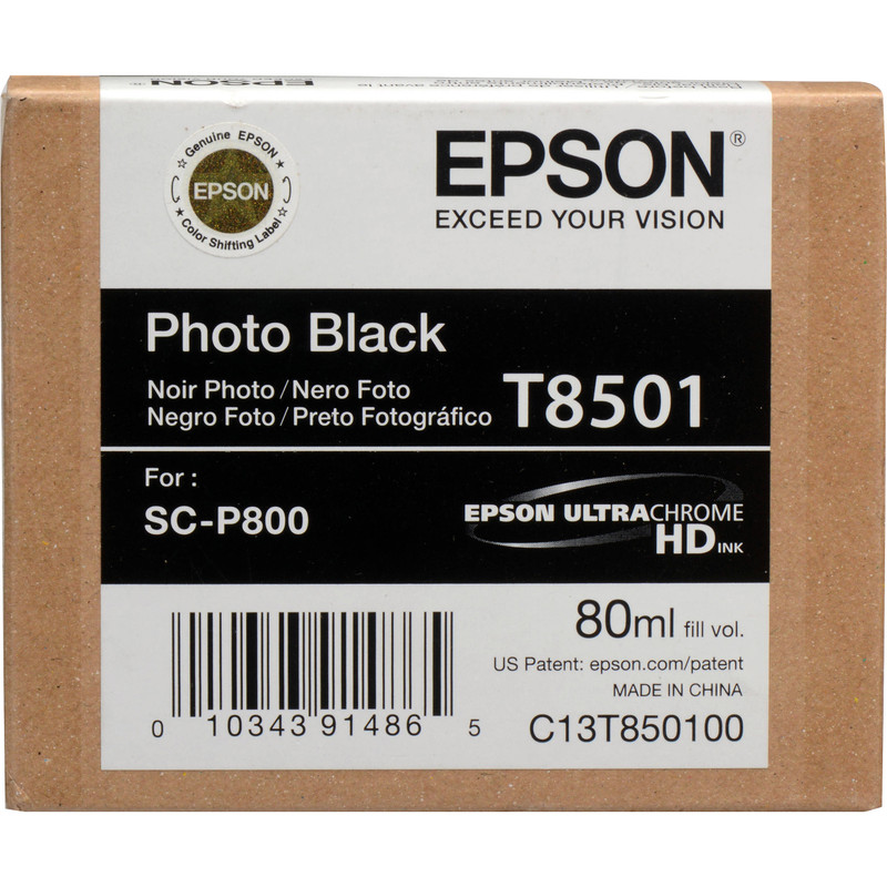 Epson Ink Cartridges, Ultrachrome® HD, T8501, Killer Whale, Singlepack, 1 x 80.0 ml Black | T850100