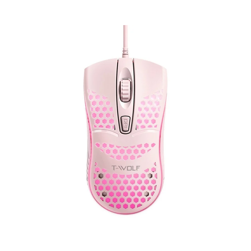 T-WOLF V15 Hollow Honeycomb RGB Gaming Mouse - Pink