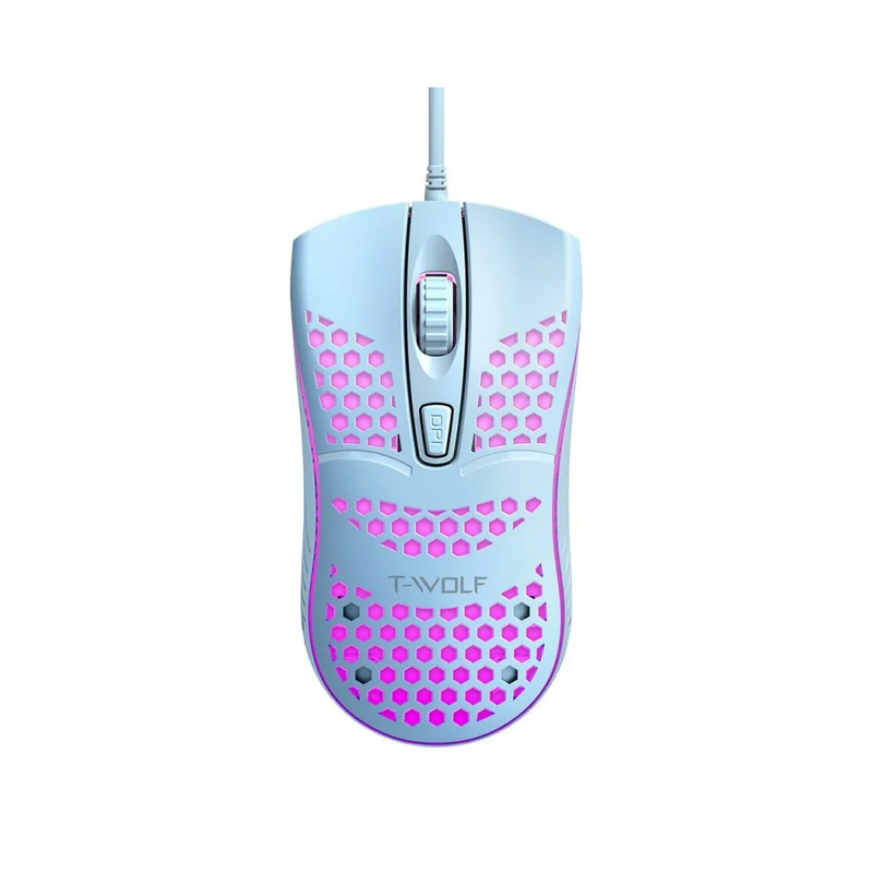 T-WOLF V15 Hollow Honeycomb RGB Gaming Mouse - Blue